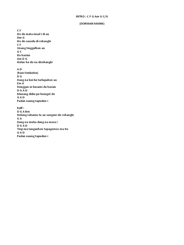 Chord Gitar Rani Simbolon Ft Dorman Manik Ho Do Mata Mual I Di Au Docx
