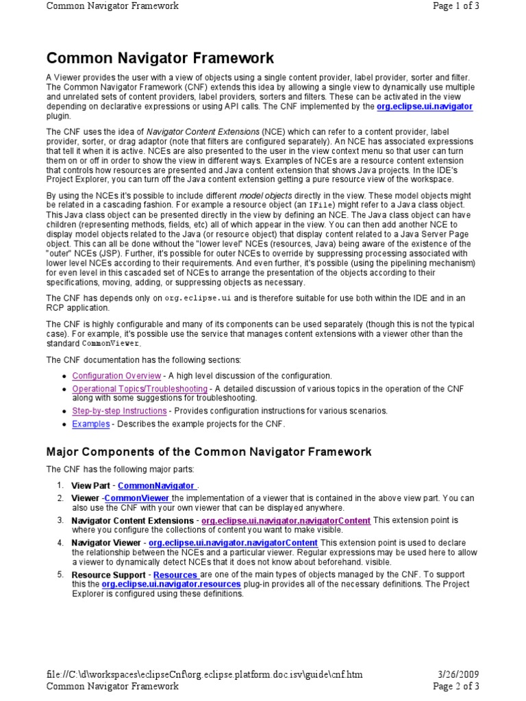 Common Navigator Framework Overview | PDF | Java (Programming Language ...