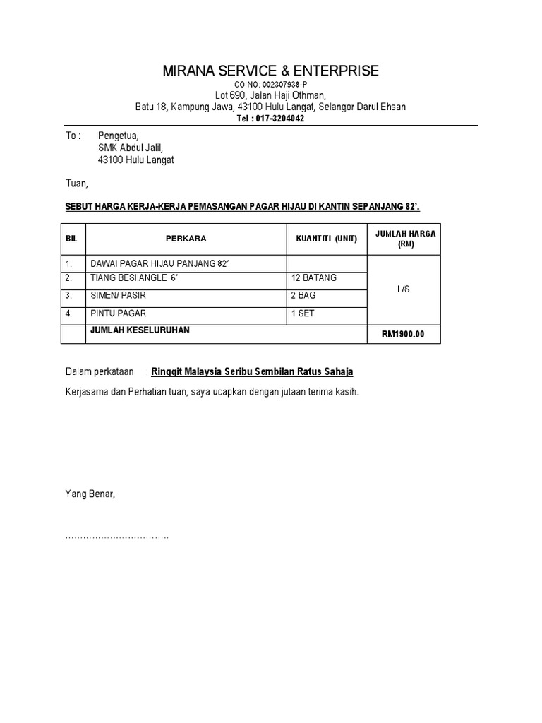Sebut Harga Kantin Pdf