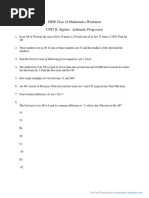 Arithmetic Progression CBSE Class 10 Worksheet