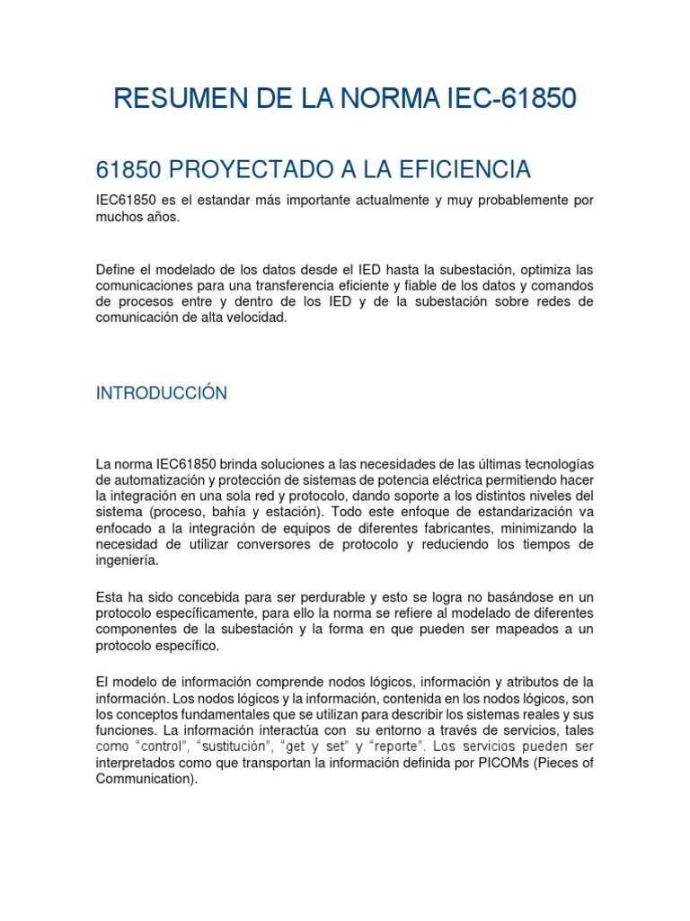 Resumen de la norma IEC-61850 | PDF | Modelo osi | Red de computadoras