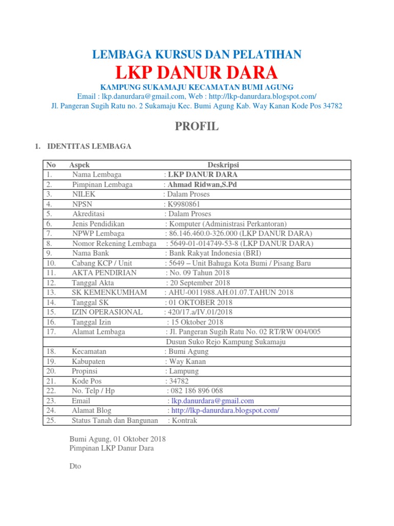 Profil Lembaga Kursus Dan Pelatihan