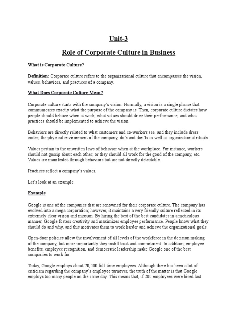 Corporate Culture's Role in Business Success | PDF | Organizational ...