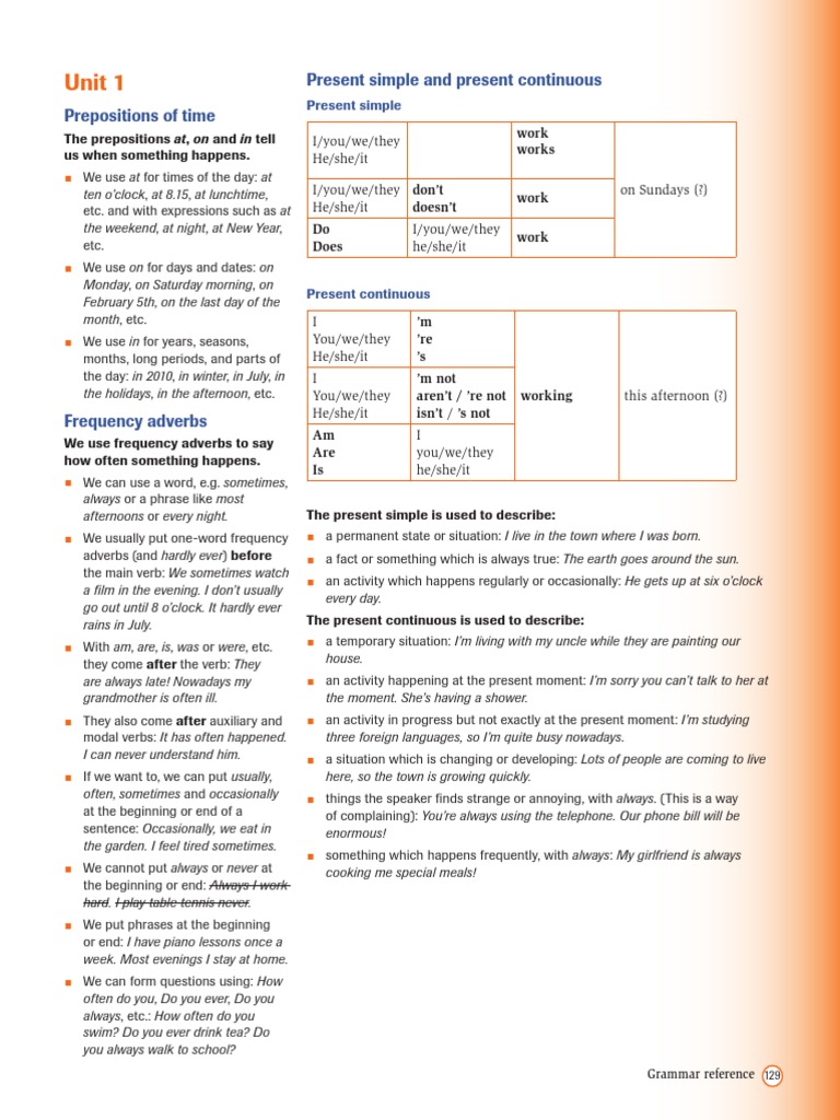 Unit 1: Present Simple and Present Continuous | PDF | Noun | Adverb