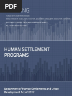 Housing: Human Settlement Programs Moratorium On Demolition / Eviction, Ejectment, Easement, Demolition / Eviction