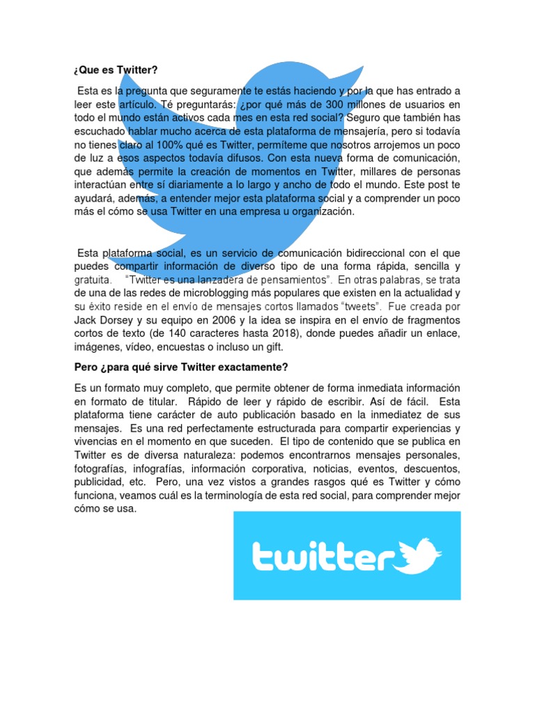¿Qué es Twitter y cómo funciona? | PDF | Microblogging | Servicio de ...
