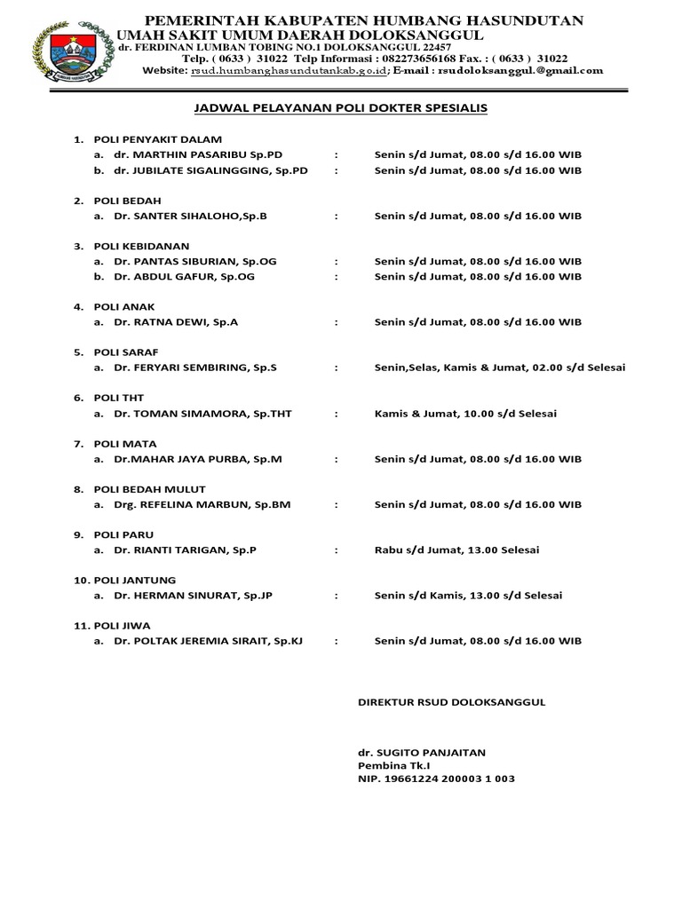 Jadwal Dokter Spesialis | PDF