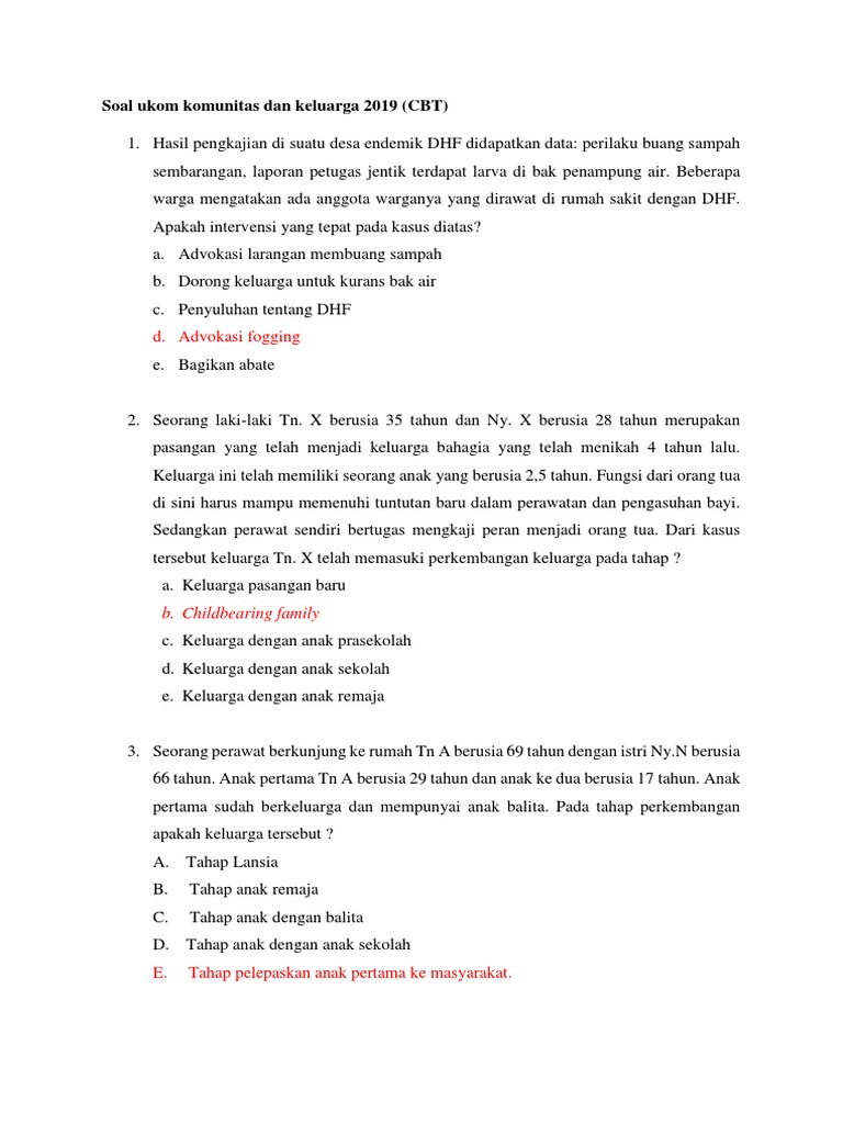 Soal Ukom Komunitas Keluarga Baru 2019