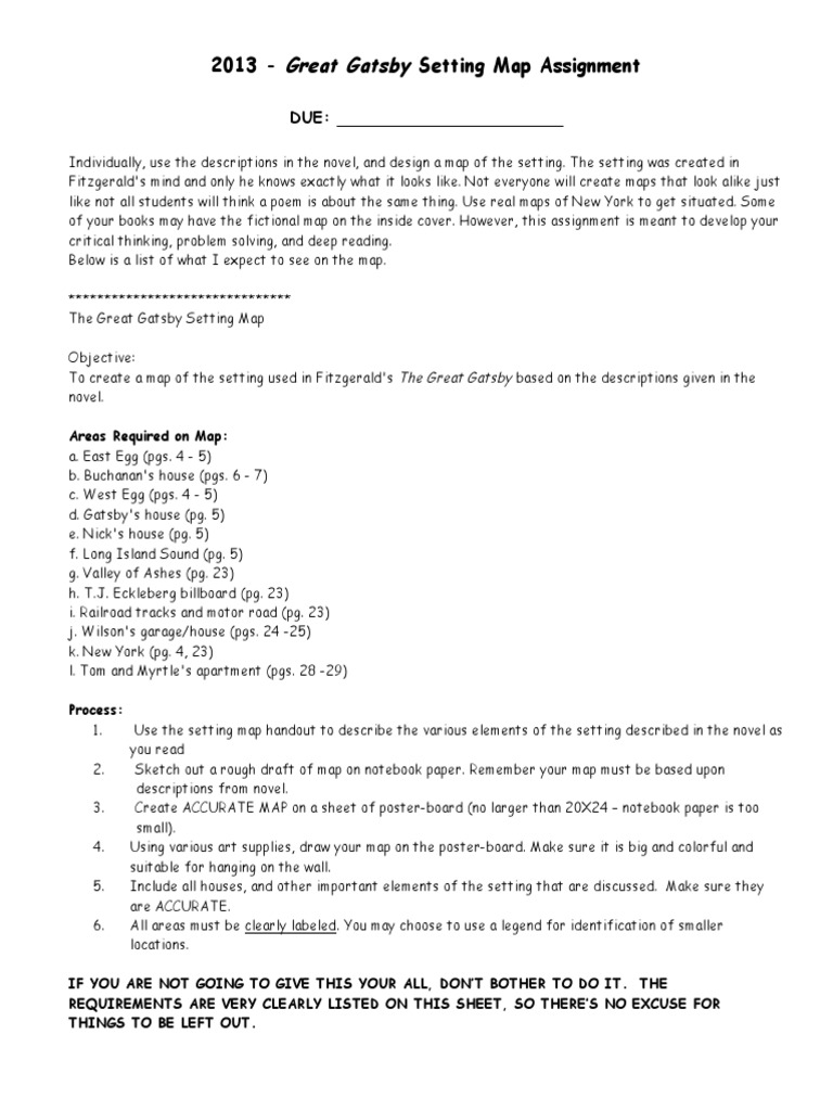 Create a Detailed Map of The Great Gatsby Setting PDF The Great Gatsby