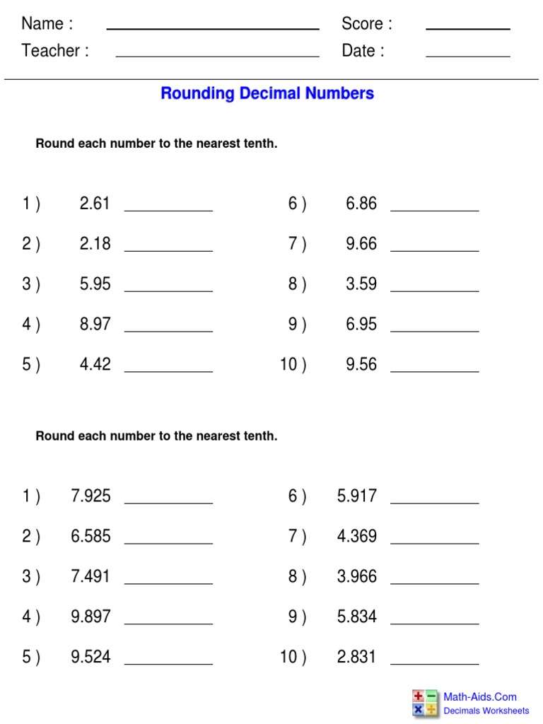 Rounding Decimal Numbers Worksheets | PDF | Teaching Methods ...