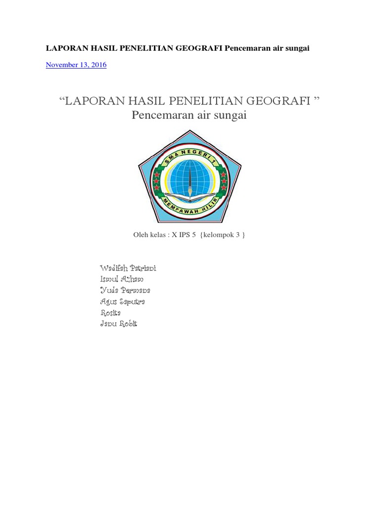 Laporan Hasil Penelitian Geografi Pencemaran Air Sungai