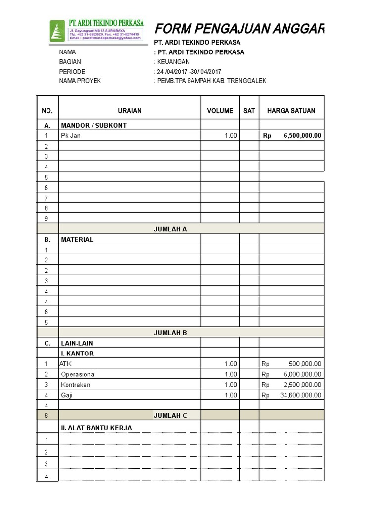 Form Pengajuan Anggaran  PDF