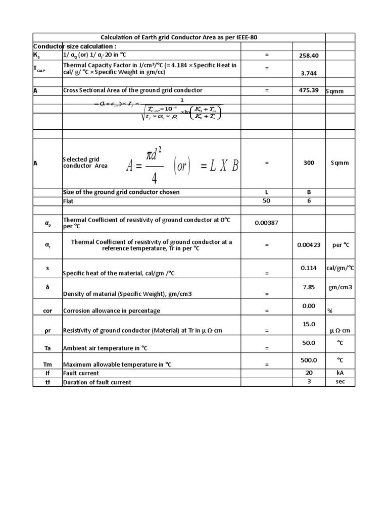 IEEE 80 Earth Grid Conductor Calculation | PDF | Electrical Resistivity ...