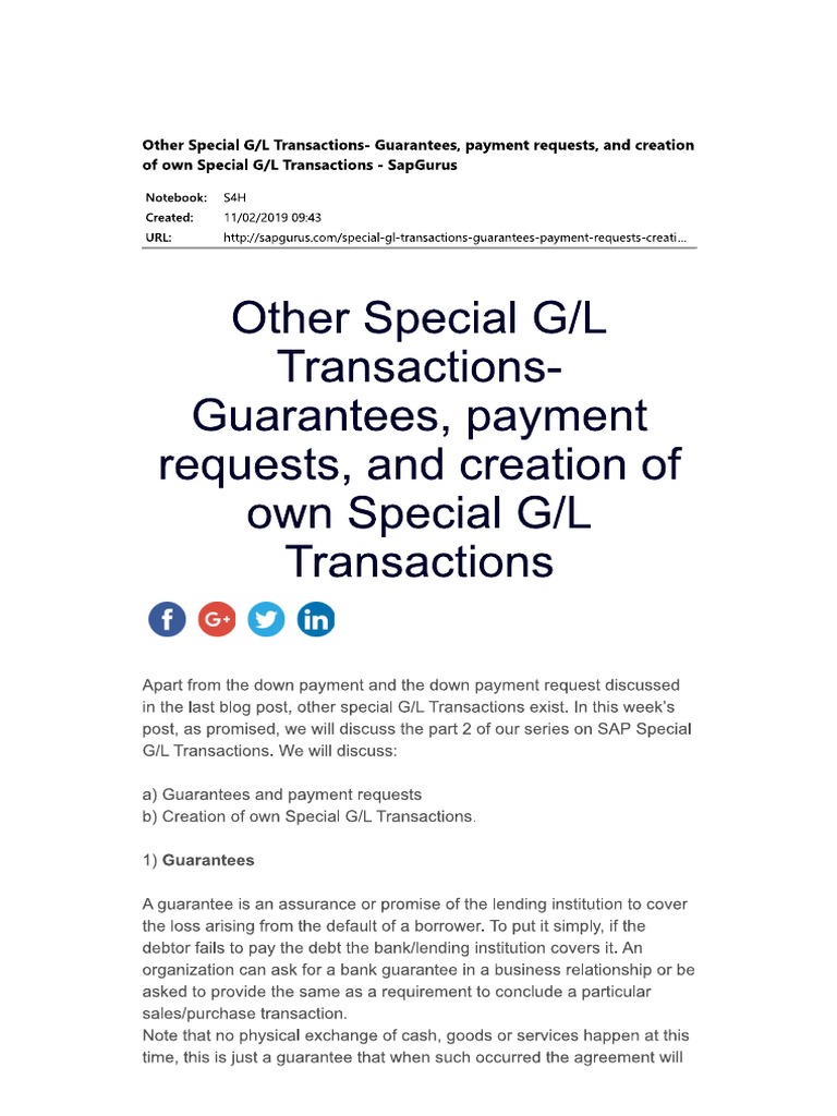 Other Special GL Transactions | PDF