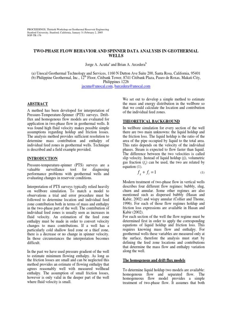 Two-Phase Flow Analysis in Geothermal Wells | PDF | Fluid Dynamics ...