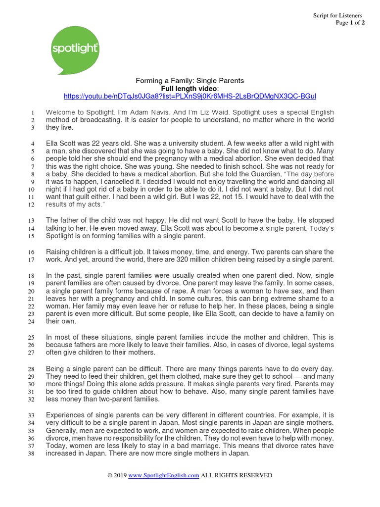 FormingAFamily SingleParents Listeners | PDF | Single Parent | Parent