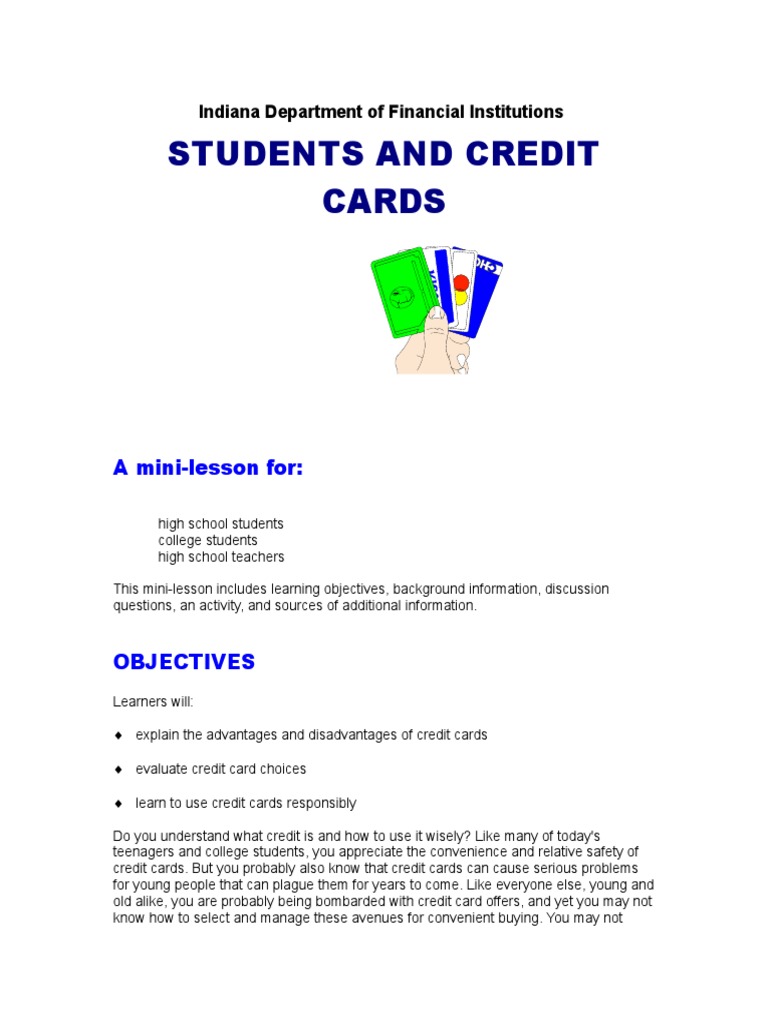Students And Credit Cards A Mini Lesson For Download Free Pdf