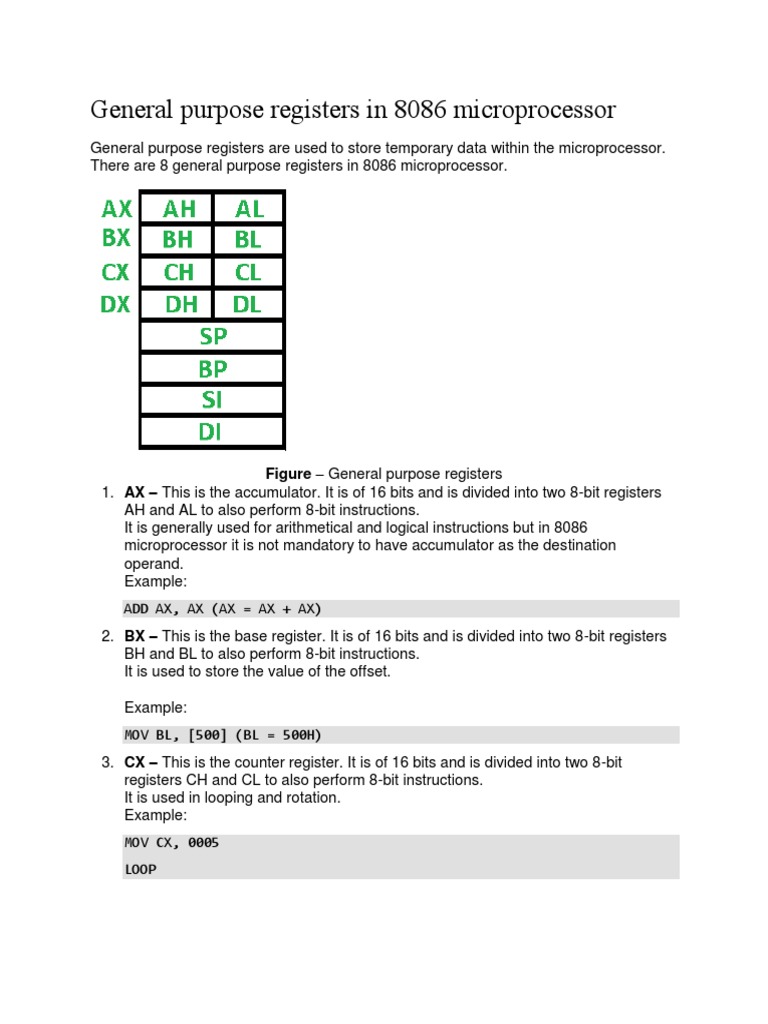 General Purpose Registers in 8086 Microprocessor PDF Central Processing Unit Office Equipment