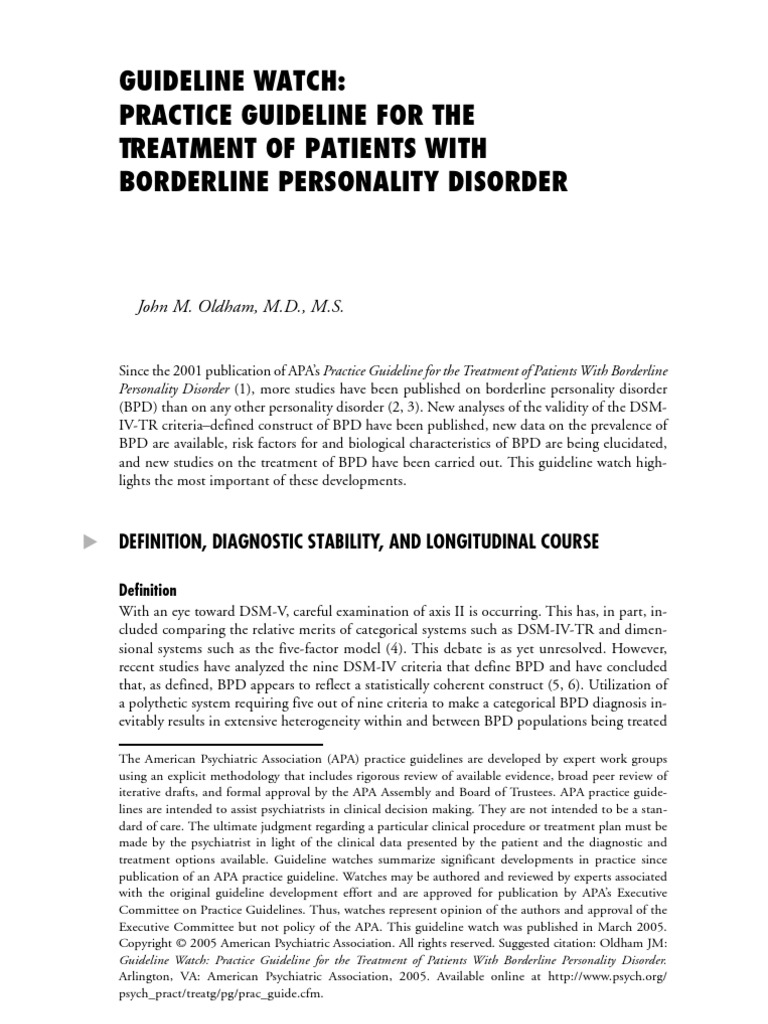 Borderline Personality Disorder | PDF