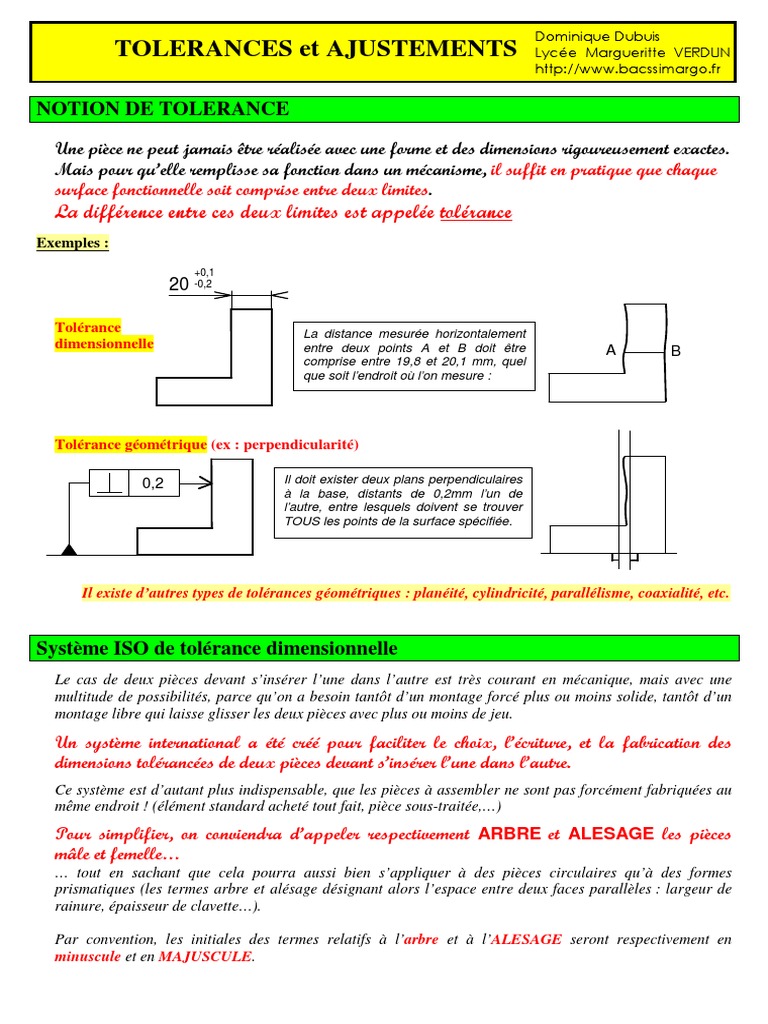 Tolerances Et Ajustements PDF PDF Dimension Tolérance géométrique