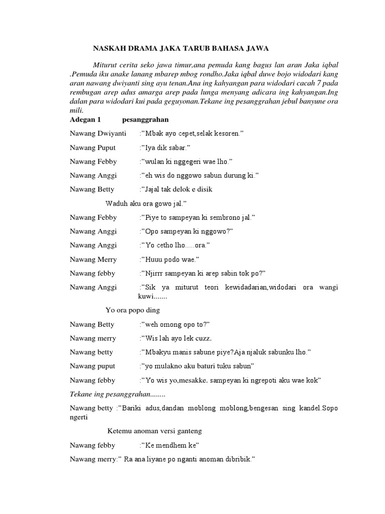 Teks Drama Jaka Tarub Bahasa Jawa Berbagai Teks Penting