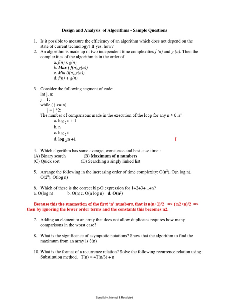 Practice Problems Docx Recurrence Relation Time Complexity
