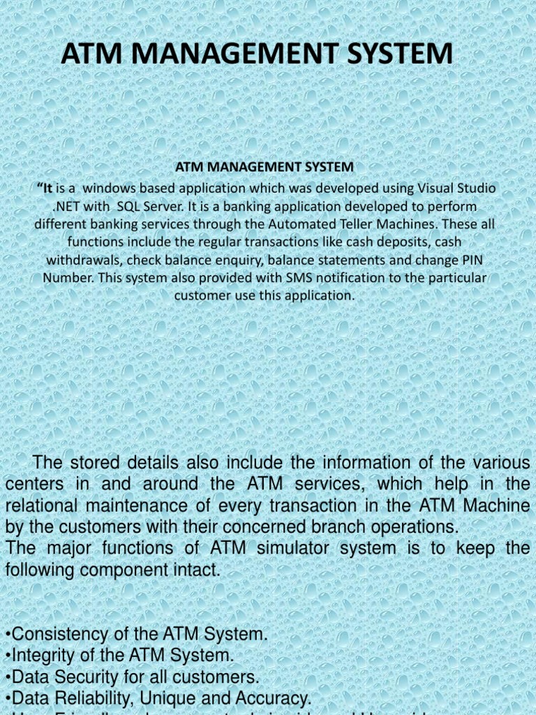 ATM MANAGEMENT SYSTEM.pptx | Automated Teller Machine | Authentication