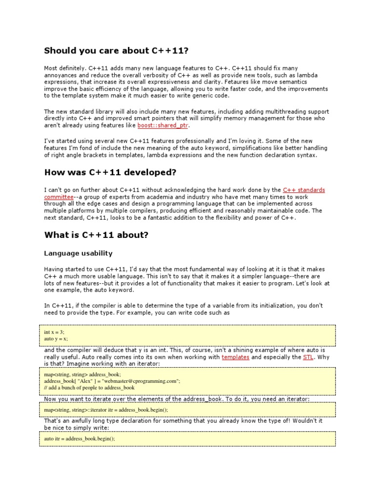 Benefits of C++11 Features Explained | PDF | C++ | Programming Language