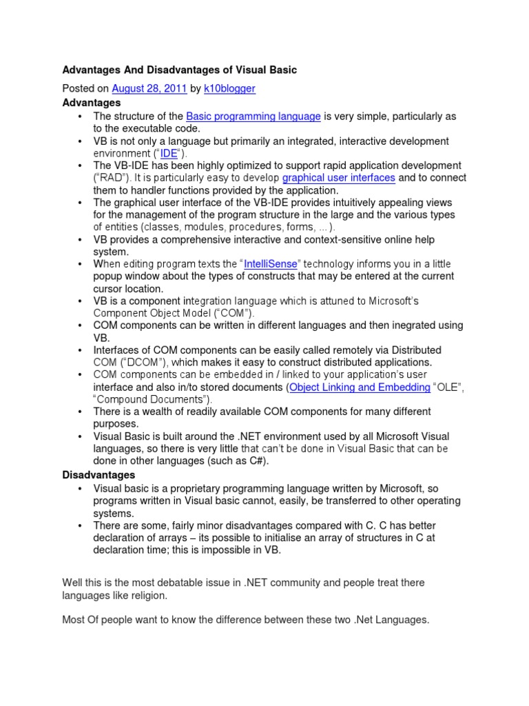 August 28, 2011 K10blogger Basic Programming Language: Advantages and ...