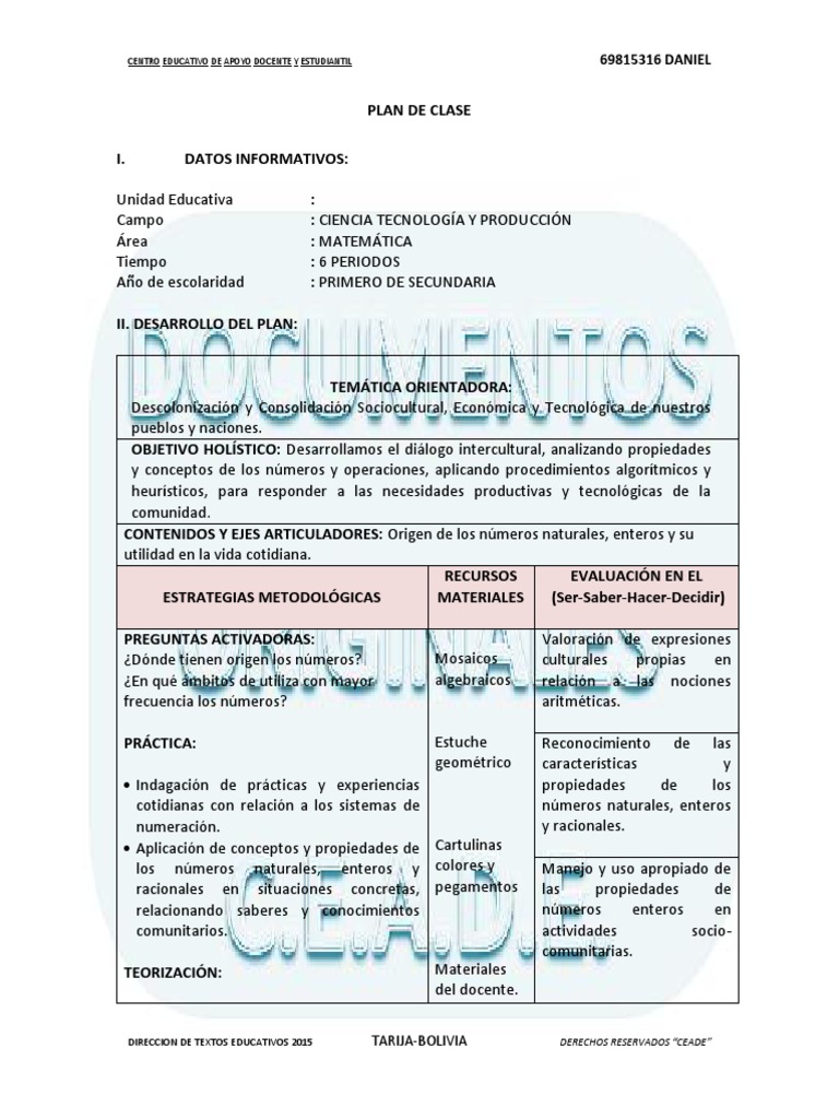 Plan de Clase (Matematicas) Secundaria-1 | Descargar gratis PDF ...
