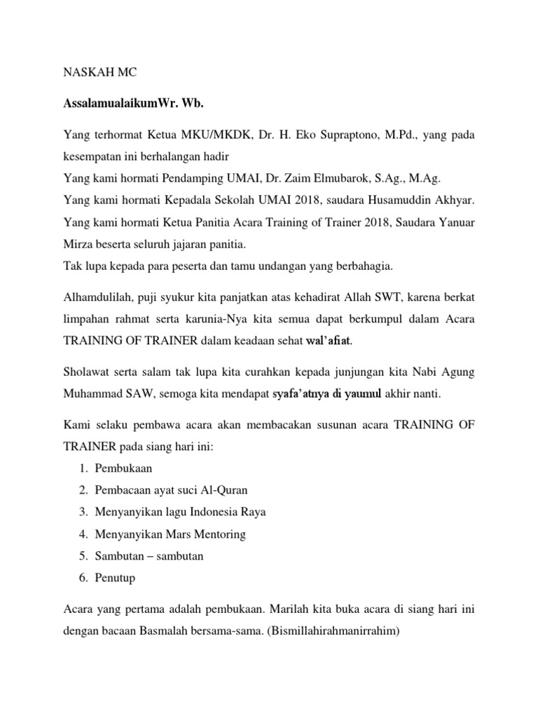 Contoh Teks Pembawa Acara Penutupan Pelatihan Hal