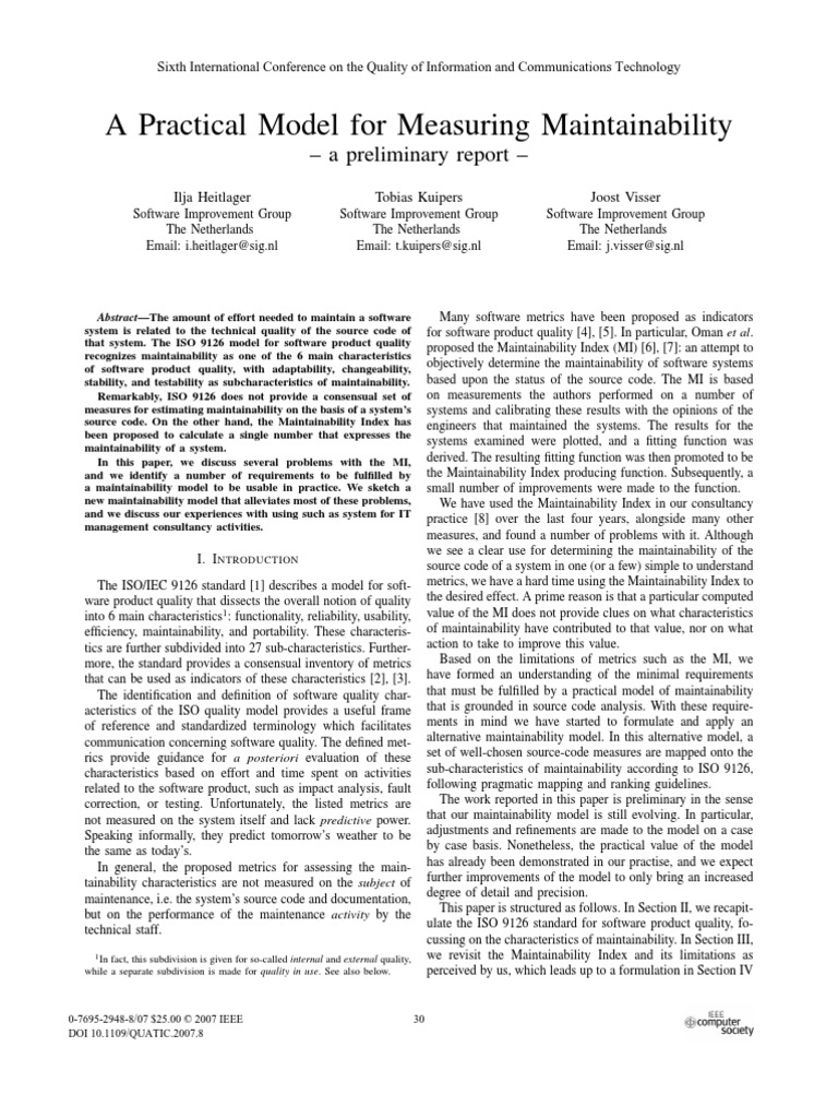 A Practical Model For Measuring Maintain Ability | PDF | Software ...