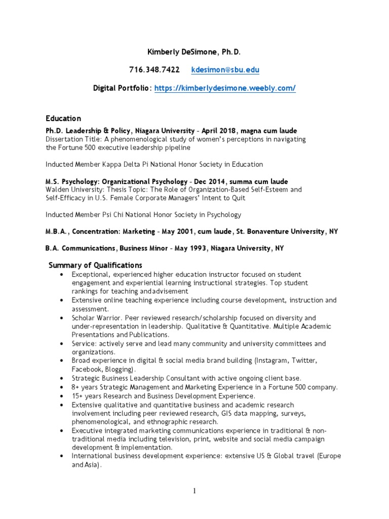 Kimberly Desimone CV 2019 DP | PDF | Inclusion (Education) | Leadership