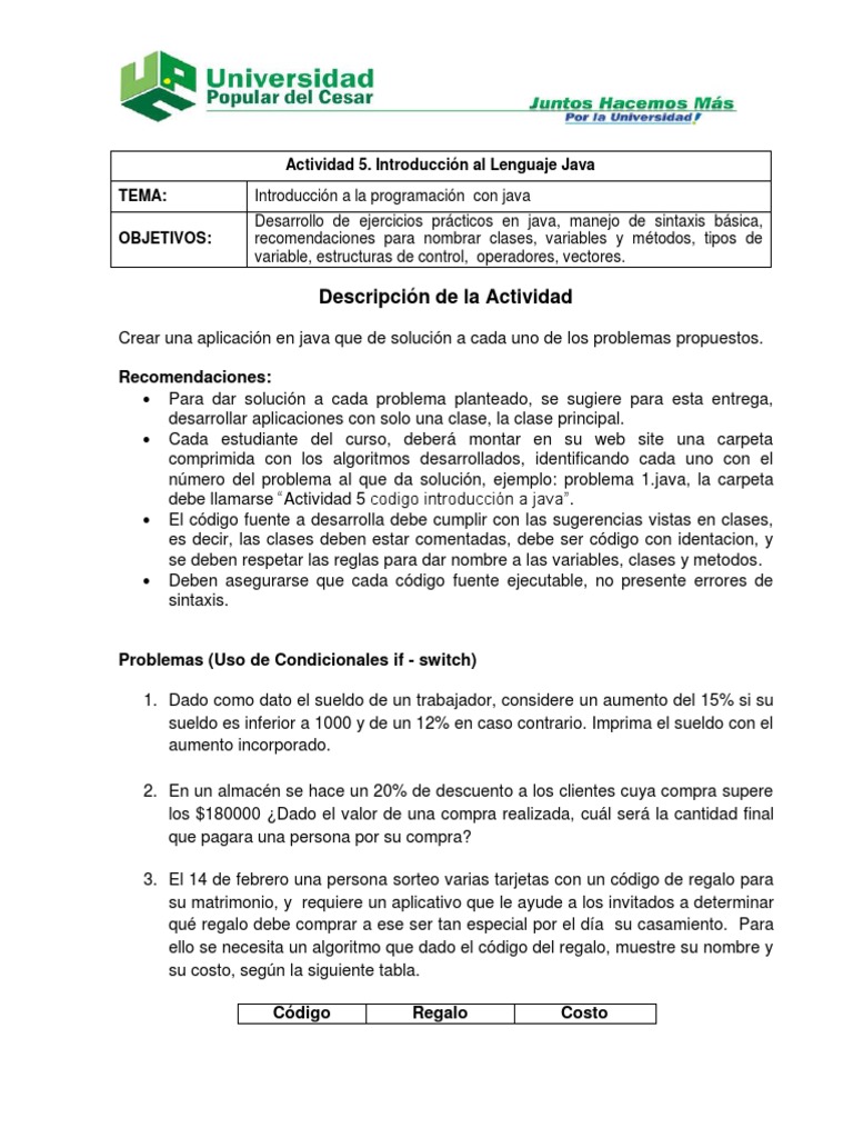 Ejercicios de Programación en Java | PDF | Java (lenguaje de ...