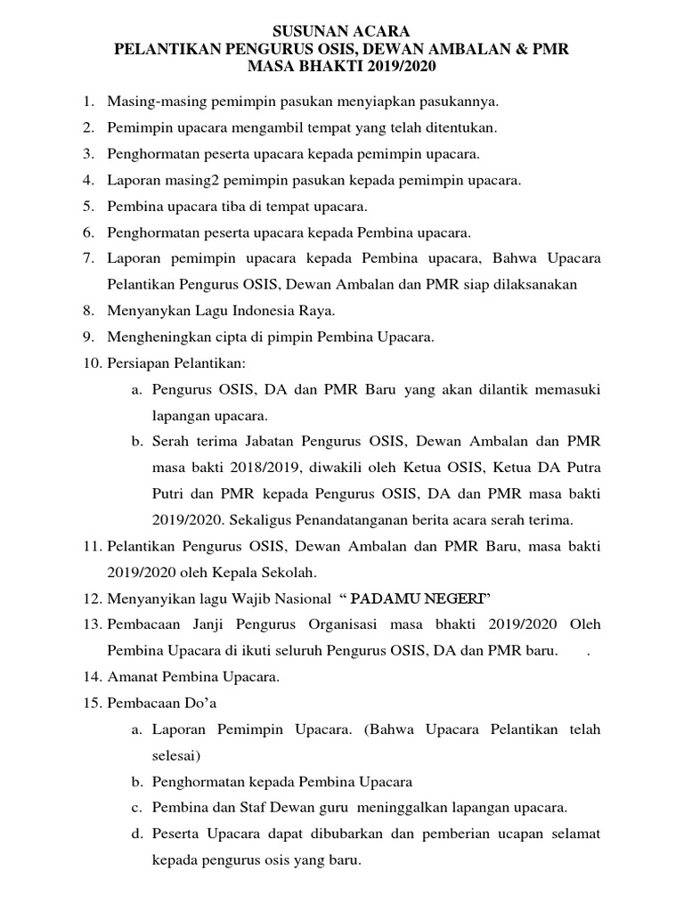 Susunan Acara Pelantikan Osis Da Pmr