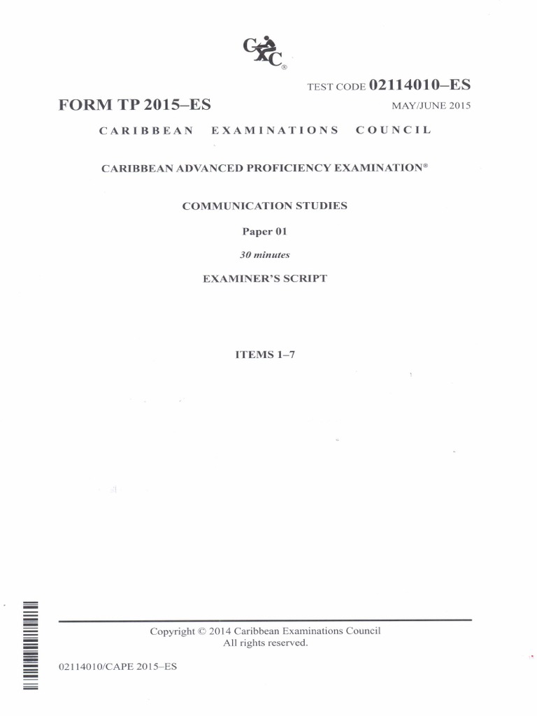 Cape Communications Studies p01 2015 Examiners Script | PDF