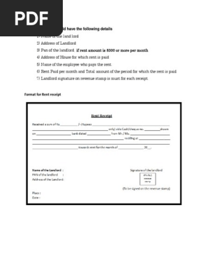 Format for Rent Receipt