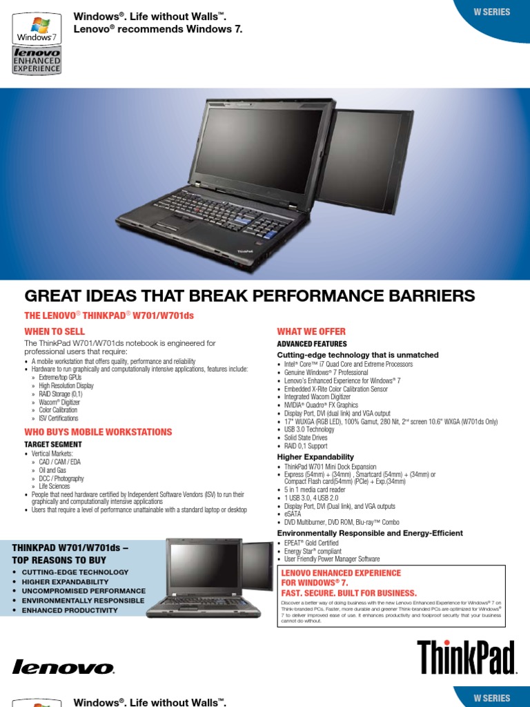 W701 W701ds Datasheet | PDF | Lenovo | Laptop