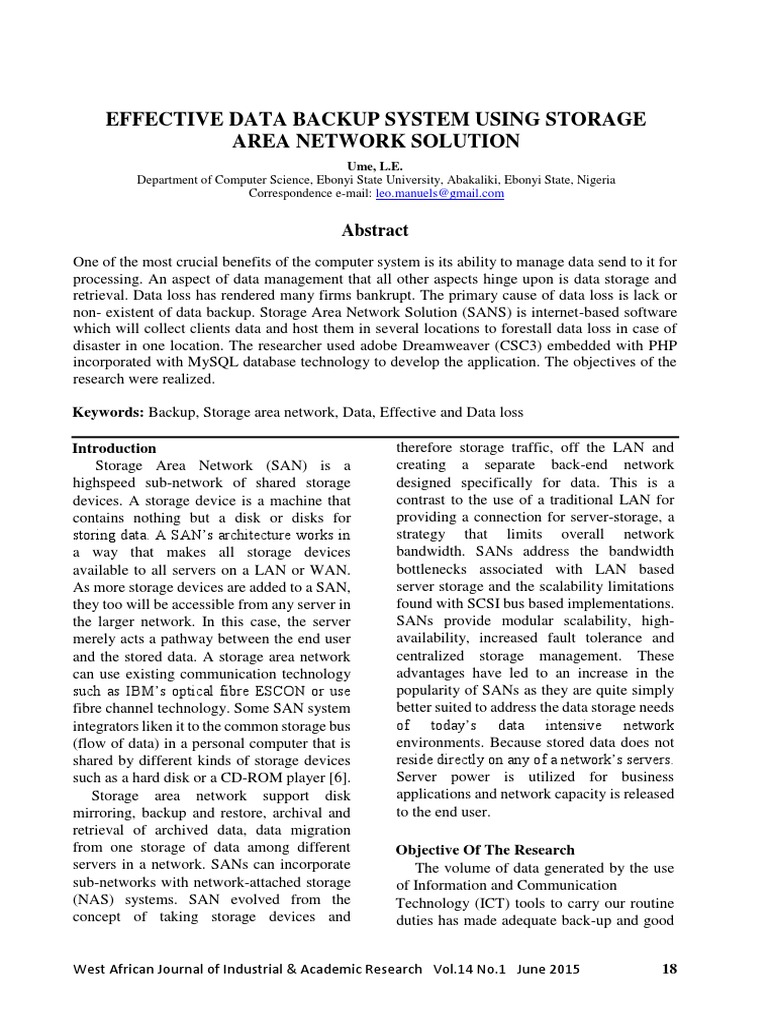 Effective Data Backup System Using Storage Area Network PDF