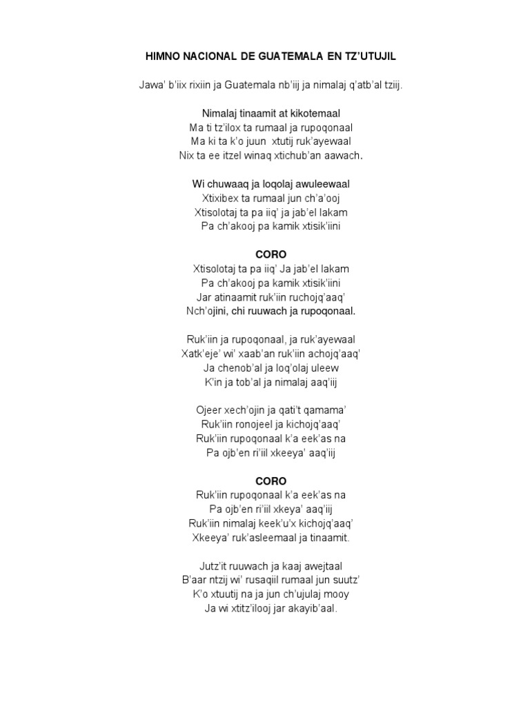 Himno Nacional De Guatemala En Tzutujildocx