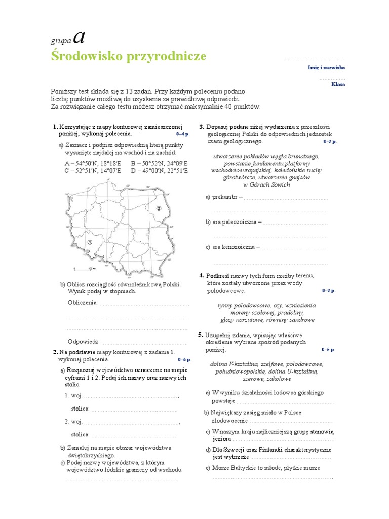 Sprawdzian Z Geografi Klasa 7 Dział 1