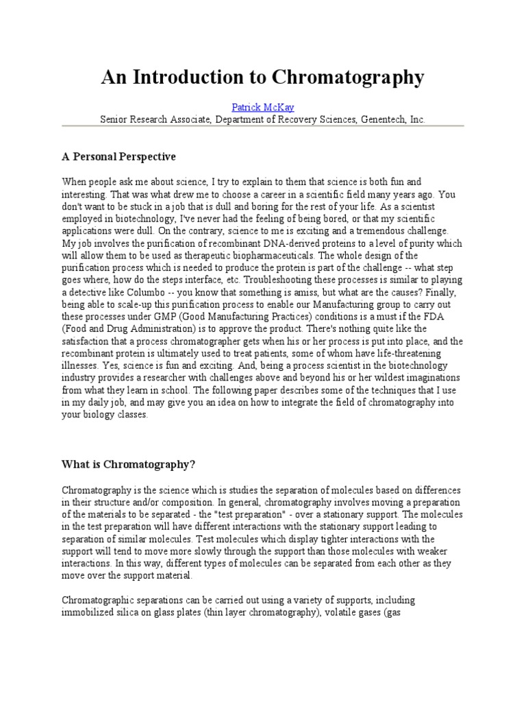 An Introduction To Chromatography | PDF | Wellness | Science & Mathematics
