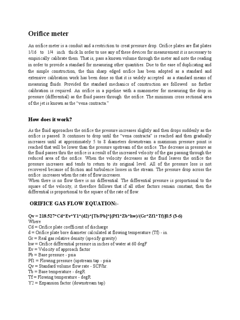 Orifice Meter How Does It Work? PDF Fluid Dynamics Flow Measurement