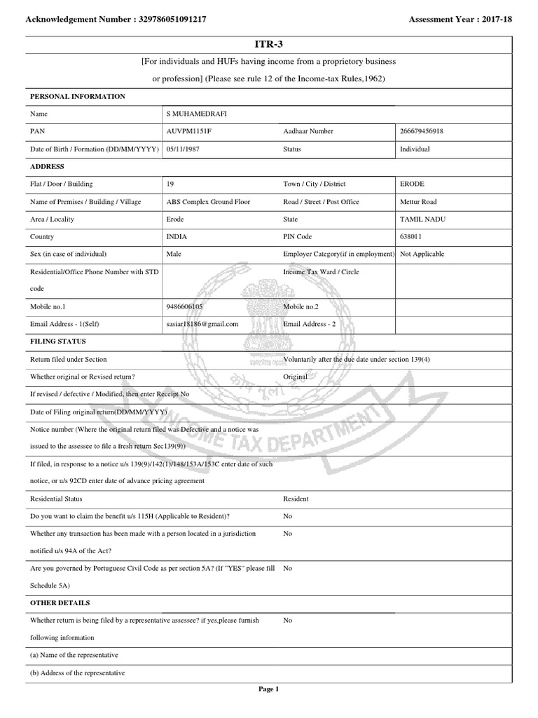 Tax Return Filing for AY 2017-18 | PDF | Revenue | Debits And Credits