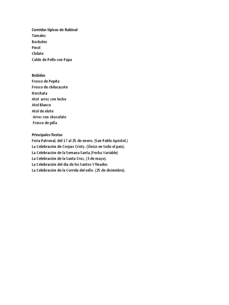 Comidas Típicas de Rabinal | PDF