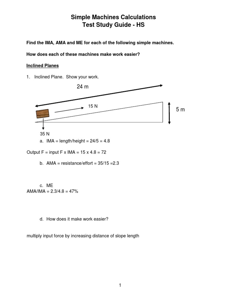 Simple Machines Calculations Key | PDF | Lever | Machines