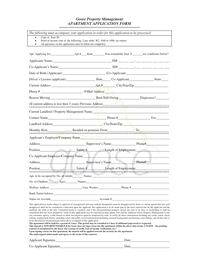 Apartment Application Form | PDF | Lease | Property