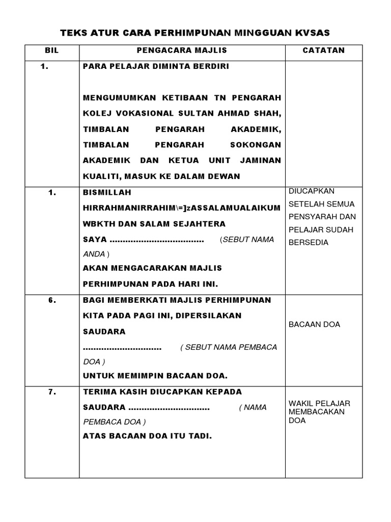 Contoh Teks Emcee Tak Formal