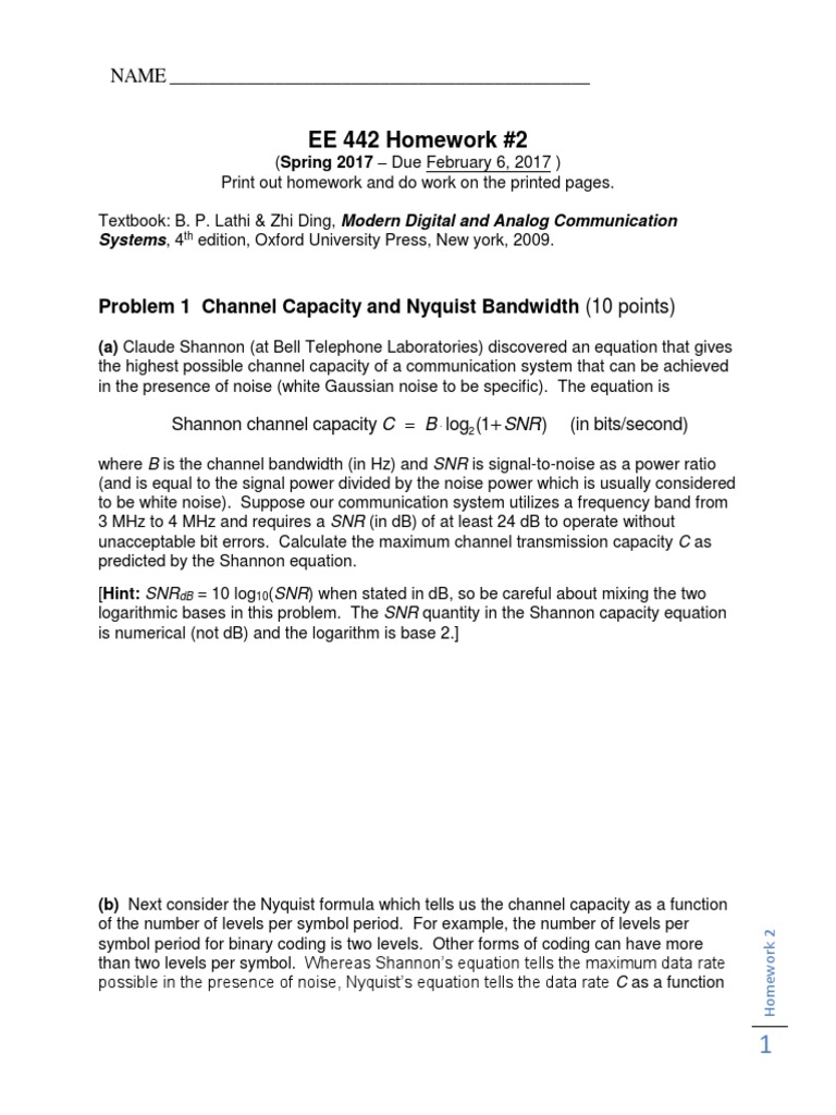 HW 02 | PDF | Signal To Noise Ratio | Bandwidth (Signal Processing)