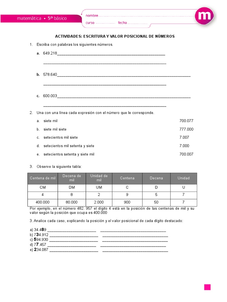 Guia 1 Numeros Hasta 100000 | PDF | Enseñanza de matemática